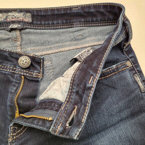 Silver Jeans Women's 32 Blue Low Rise Capri Aiko Kick Flare Denim Distressed - Picture 5 of 8